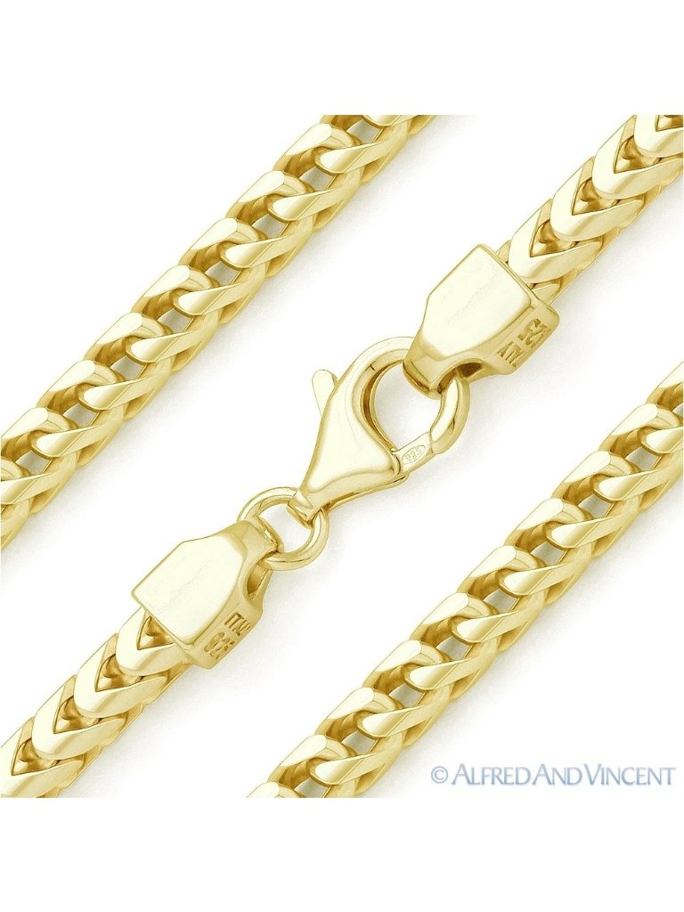 5mm Arrow Link Franco Chain Bracelet In .925 Sterling Silver W/ 14k Yellow Gold